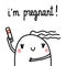 I am pregnant hand drawn illustration with lettering pregnancy marshmallow woman with pregnancy test with two stripes