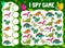 I spy game with cartoon dinosaurs, vector puzzle