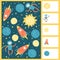 I spy game. Space Educational Maze Puzzle Games, suitable for games, book print, apps, education. Funny vector simple cartoon