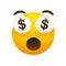 I`ve Become Rich - Funny Smiling Emoji with Open Mouth and Dollar Signs in Pop Out Eyes