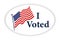 I voted sticker with us american flag. Voting sticker with I voted slogan and us american flag.