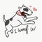 I woof you Bull Terrier with rose in mouth cartoon painting illustration