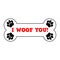 I woof you. Name plate for dog house. Bone and paws. Clipart and drawing. Vector illustration on white background.