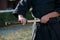 Iaido instructor draws his sword katana