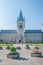 Iasi, Romania - August 6, 2019: The Palace of Culture in Iasi, Romania. Front view from the Palace Square of The Palace of Culture