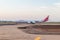 Iberia airline plane stands early in the morning at sunrise on the runway and awaits clearance for departure at Ben Gurion