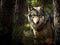 iberian wolf Canis lupus signatus hidden in the forest