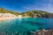 Ibiza, Balearics, Spain - Cala de San Vincente or Sant Vincent, bay with beach