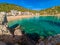 Ibiza, Balearics, Spain - Cala de San Vincente or Sant Vincent, bay with beach