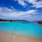 Ibiza Cala Bassa beach with turquoise Mediterranean