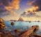 Ibiza cala d Hort with Es Vedra islet sunset