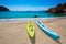Ibiza cala Sant Vicent beach with Kayaks san Juan
