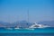 Ibiza coast view from Formentera with anchor boats