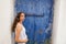 Ibiza Eivissa young girl on blue door