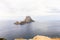 Ibiza landmark Es Vedra on a cloudy day seen from Mirador des Vedra viewpoint