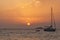 Ibiza, moored sailboat at sunset