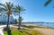 Ibiza morning sunshine on the bay in St Antoni de Portmany, Ibiza, Balearic Islands, Spain.