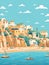 Ibiza Serenade: Abstract Travel Poster of Cala Carbo\\\'s Coastal Charm