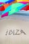 Ibiza written in sand