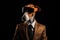 Ibizan Hound Dog In Suit And Virtual Reality On Black Background