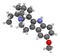 Ibogaine alkaloid molecule, found in Tabernanthe iboga. 3D rendering. Atoms are represented as spheres with conventional color