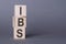 IBS - Irritable Bowel Syndrome, text written on wooden blocks, on gray background