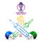 ICC Men\\\'s Cricket World Cup India 2023 Match Between India VS Pakistan with Cricket Attire Helmets, Champions Trophy Cup