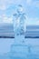 Ice angel in winter. Epiphany Orthodox holiday on a place of ice-hole swimming