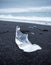 Ice on the black sand on the beach, Iceland. Ocean bay and icebergs. Landscapes in Iceland.