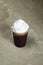 Ice Blended Chocolate served in disposable cup isolated on grey background top view of cafe dessert
