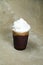 Ice Blended Chocolate served in disposable cup isolated on grey background top view of cafe dessert