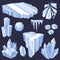 Ice blocks, cubes, stalagmite or stalactite, icebergs in realistic vector