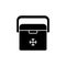 Ice box. Silhouette Portable Refrigerator Cooler. Outline icon of auto container for camping, picnic, barbecue. Black pictogram of