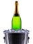 Ice bucket with champagne on white