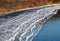 Ice Buildup On Shore Of River In Autumn