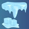 Ice caps snowdrifts icicles elements arctic snowy cold water winter decor vector illustration.