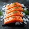 Ice chilled salmon fillet, a cool and appetizing presentation for dining