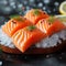 Ice chilled salmon fillet, a cool and appetizing presentation for dining