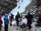 Ice climber climbing frozen water of kangchon waterfall