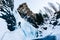 Ice climbing: male climber on a icefall in italian Alps.