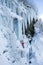 Ice climbing the waterfall.