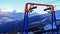 Ice-coated ski lift in carpathian mountain.
