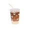Ice coffee cup. Cold espresso tonic with milk in transparent glass. Ice latte summer drink. Abstract feminine vector