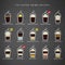 Ice Coffee drinks recipes icons set.