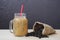 Ice coffee smoothie with roasted coffee, Still life tone