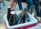 Ice cold beers all party long. bottled beers chilling in a cooler box at an outdoor gathering.