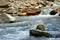 Ice cold Lachung river flowing out of glacier at Yumesamdong, Zero point,Sikkim, India. Altitude of 15,300 feet, last outpost of