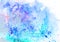 Ice cold winter Christmas hand painted isolated watercolor backdrop with paint splashes on white background in pink, blue, cyan
