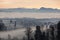 Ice cold winter morning with fog and Mount Rigi in the background