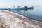 Ice-covered breakwater. Baltic sea